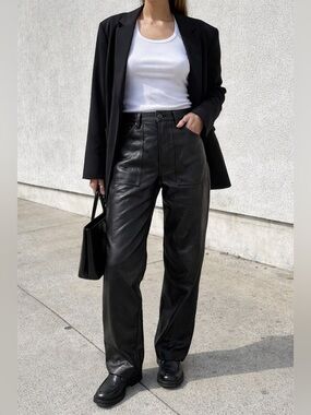 Good American Faux Leather Pants Size 10 High Rise Straight Leg Utility Trouser